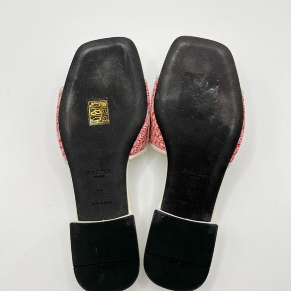 PRADA Logo Jacquard Slide Sandal White and Red Store Display Shoe - Picture 11 of 13